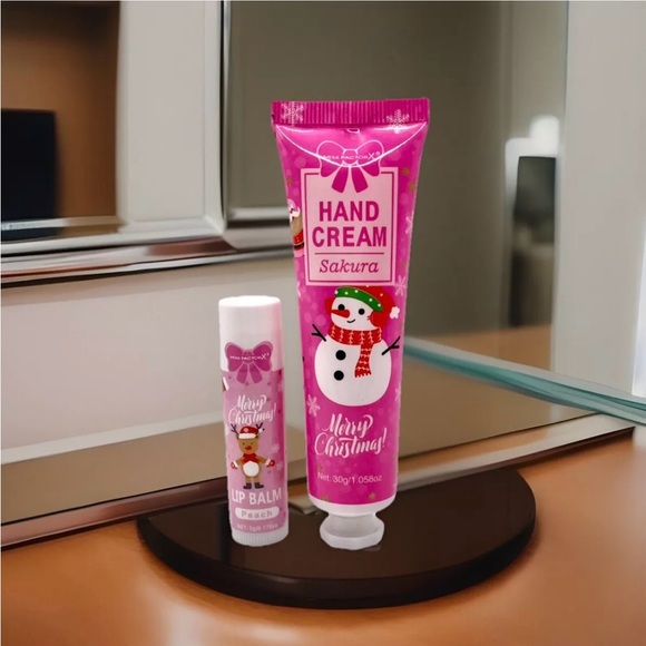 MISS FACTORX Holiday Themed Set- Sakura Hand Cream & Peach Lip Balm - Picture 1 of 1